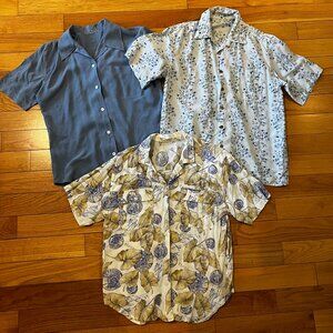 Vintage Women's 100% Silk Short Half Sleeve Collared Casual Shirts - Lot of 2